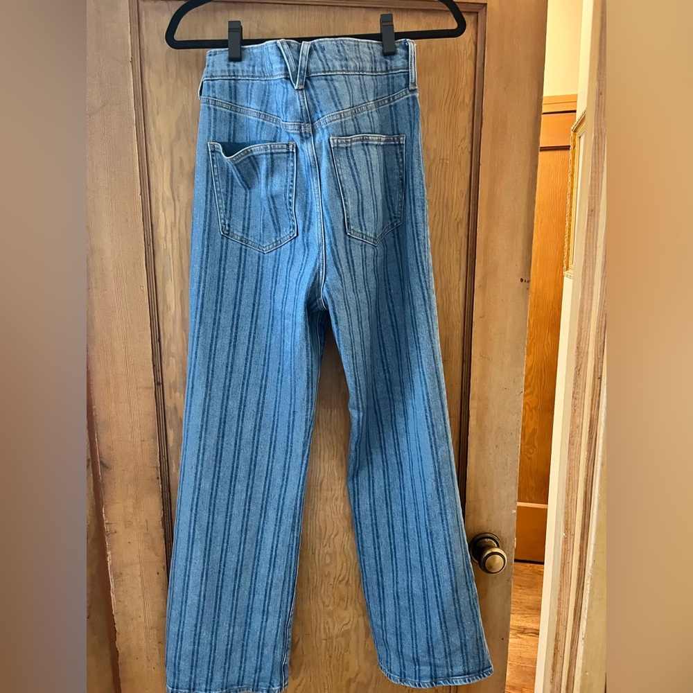 Veronica Beard Blue Striped Flare Jeans